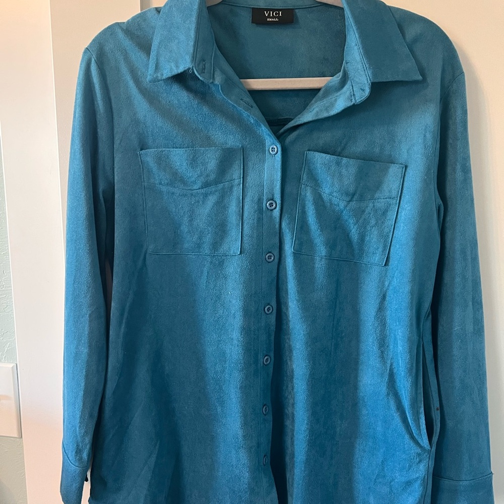 Vici Teal Button-Up Blouse